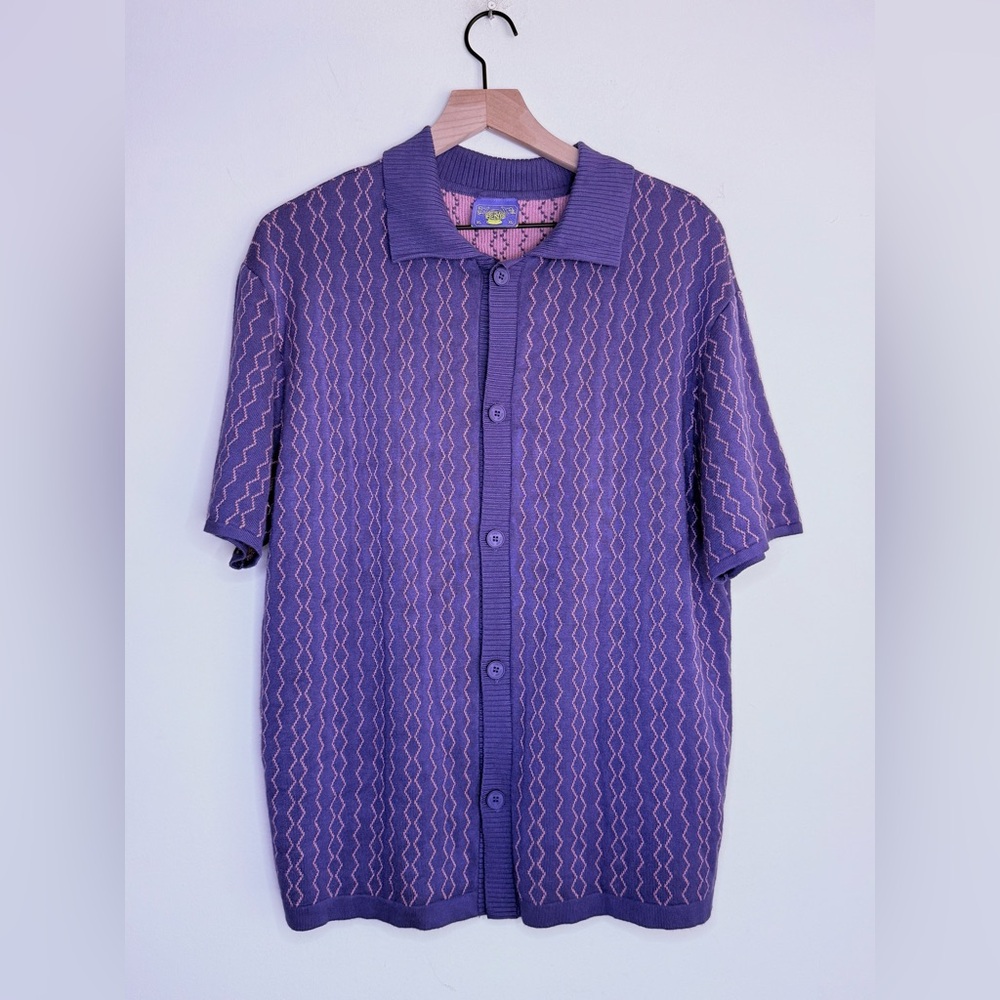 Coney Island Picnic XL Knit Shirt Purple‎ Pink Zig Zag Retro 90s Y2K Button Top